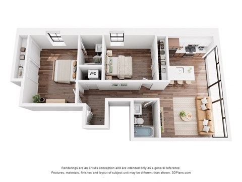 Floor plan for 2 beds, 2 baths, 830 sqft